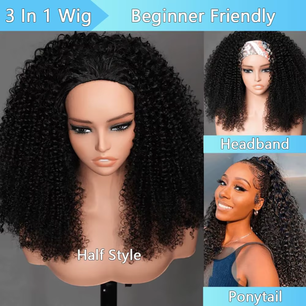 Perruque demi-tête 200% de densité, cheveux Remy, perruque à bandeau, sans lâcher de cheveux, perruq