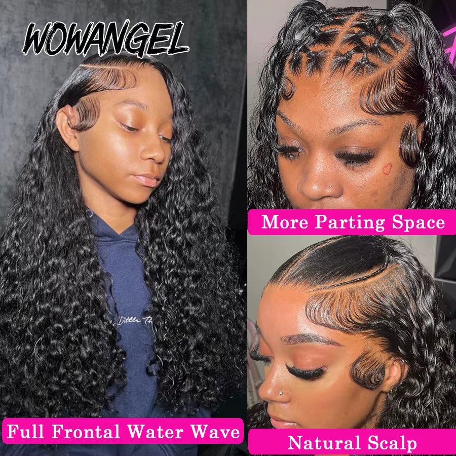 Wow Angel-Perruque de cheveux humains bouclés pré-épilés pour femme, vague d'eau, perruques frontale