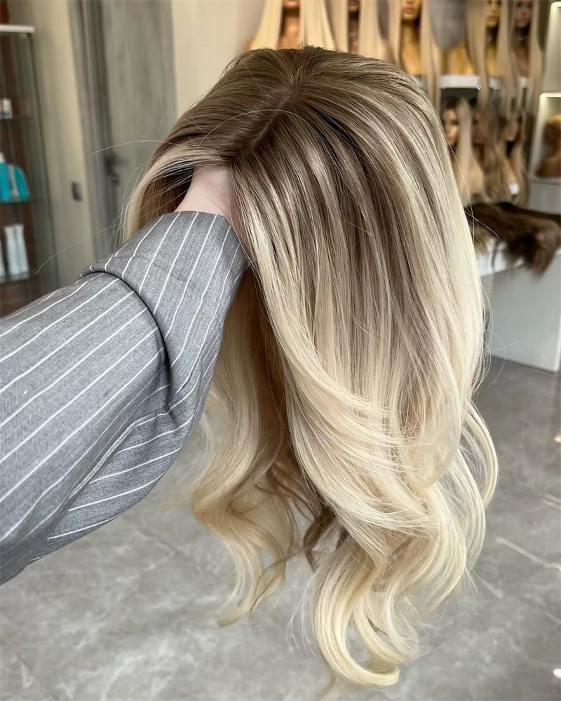 Perruque Lace Front Wig synthétique sans colle HD, cheveux humains de luxe en Fiber mélangée, blanc 