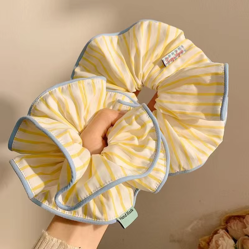Anneau de cheveux rayé jaune pour femme, chouchou coréen haut de gamme, accessoires pour cheveux