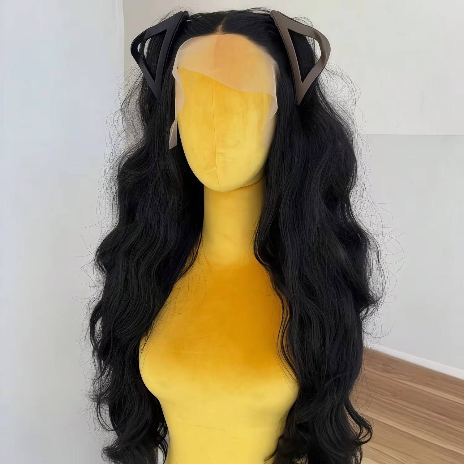 Perruque élégante pour femmes, perruque synthétique longue et ondulée noire naturelle, perruques pou