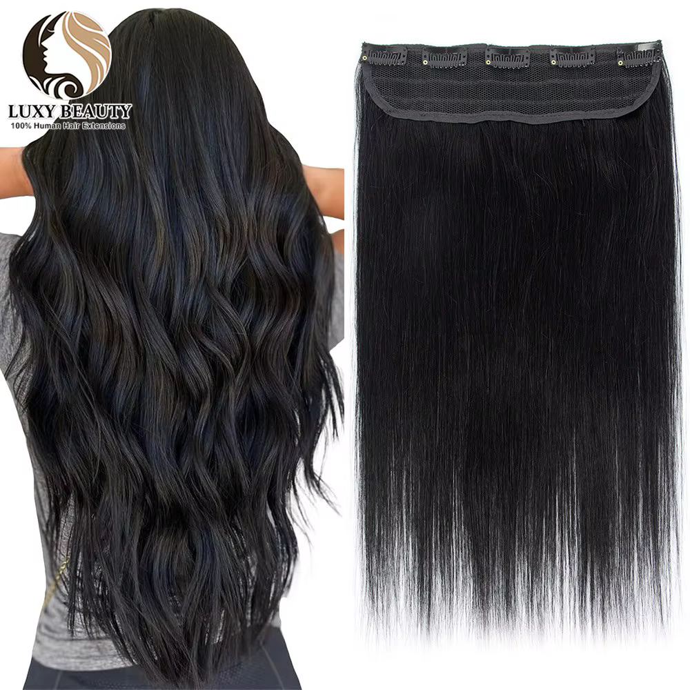 Extensions de cheveux naturels Remy à Clip blond, postiche lisse en soie naturelle, brun 100%, pour 