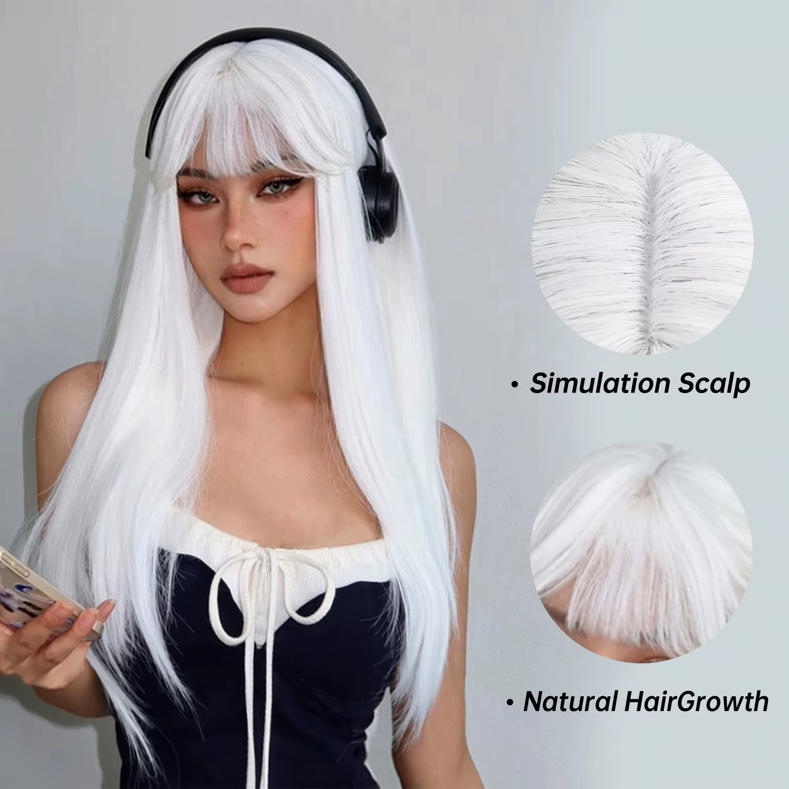 Perruques synthétiques longues et droites blanches pour femmes, cheveux artificiels colorés pour fêt
