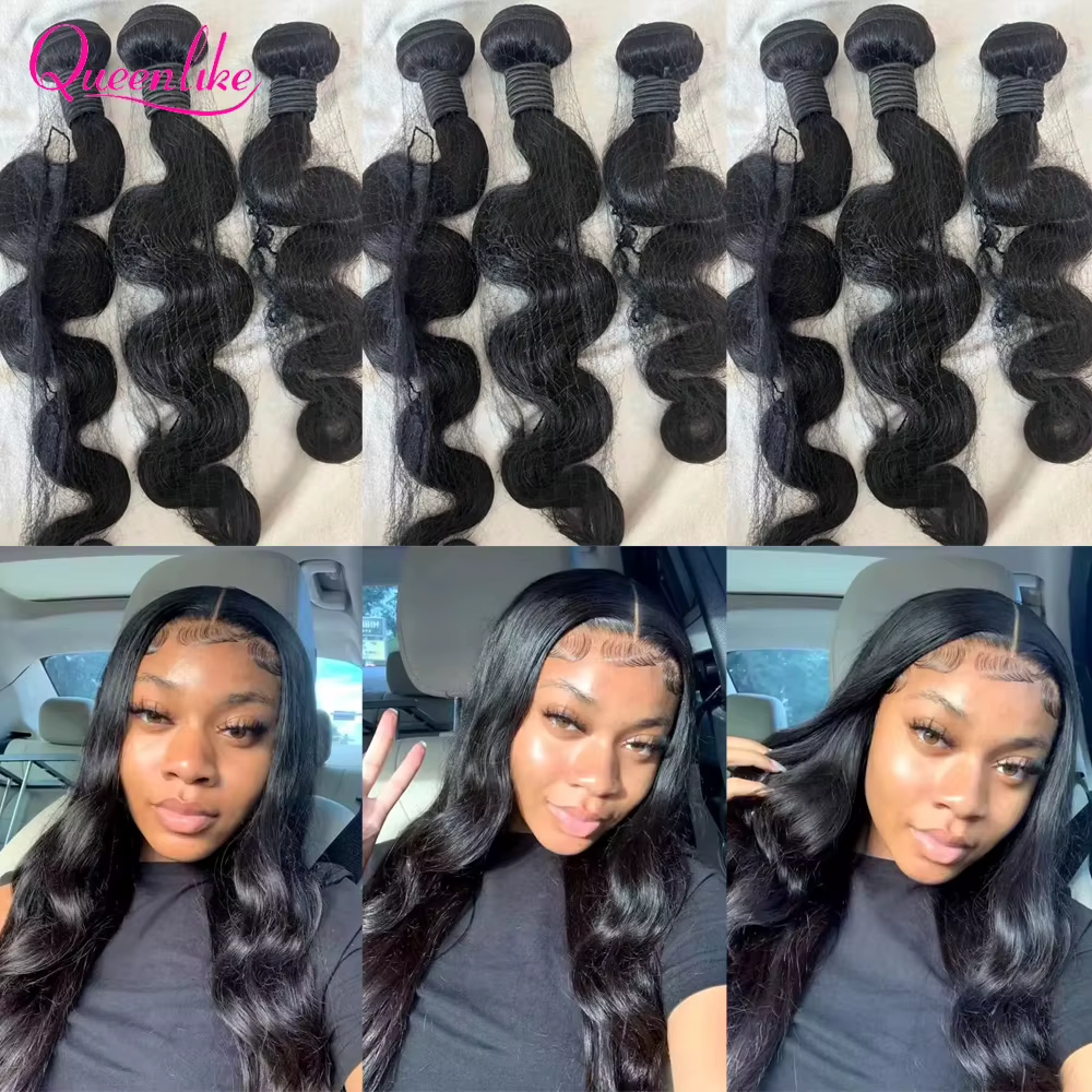 Extensions de cheveux humains lisses Queenlike 12A avec closure 4x4 5x5 6x6 13x4 en dentelle et 3 mè