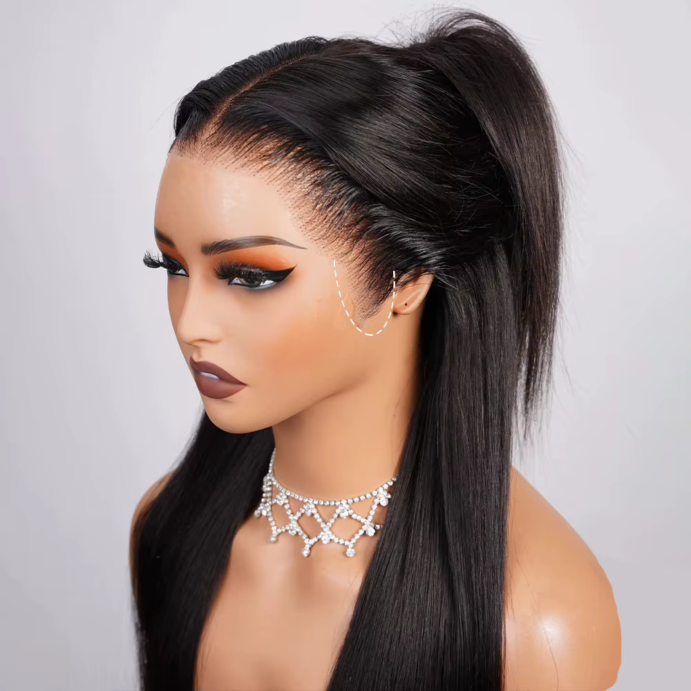 13x6 porter Go sans colle perruque soyeuse droite HD dentelle sans colle perruque cheveux humains pr