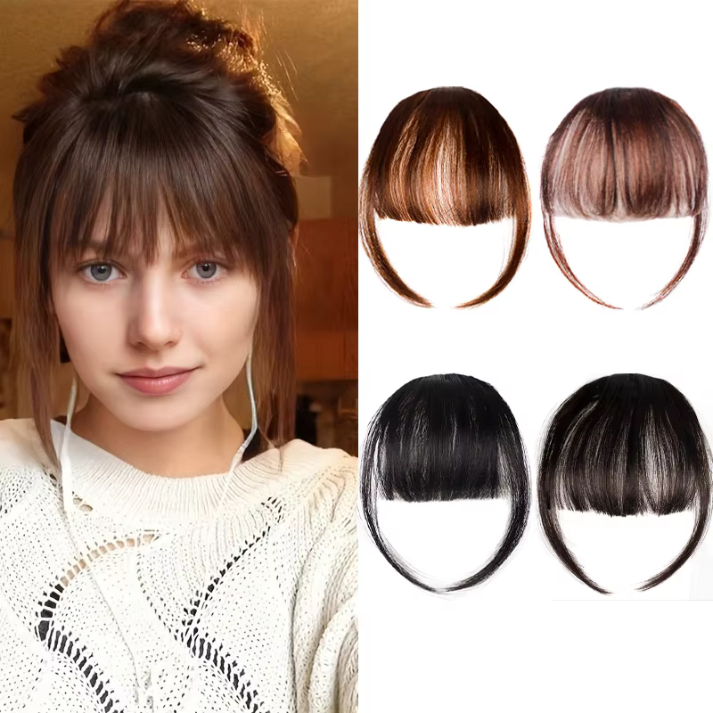 Synthétique court droit pince en frange frange noir Air frange Extension de cheveux cheveux frange p