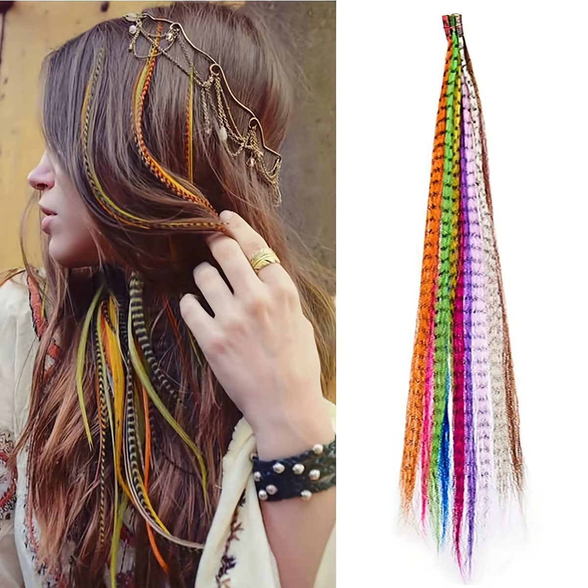 Extensions de cheveux en plumes vibrantes, 10 brins, 10 couleurs, 16 pouces, kit de plumes de cheveu
