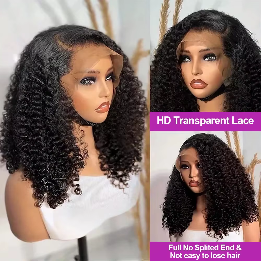 Perruques Courtes Bob Bouclées Effet Mouillé 13x4 Lace Front Cheveux Humains Brésiliens Deep Wave 13