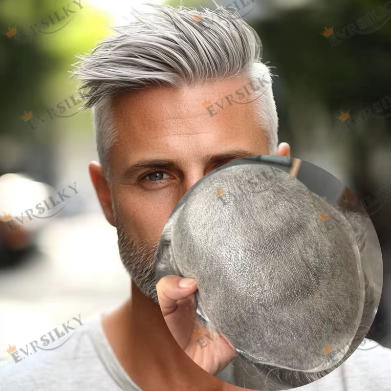 100% cheveux humains 80 densité naissance des cheveux naturelle 0.02mm Base de peau complète hommes
