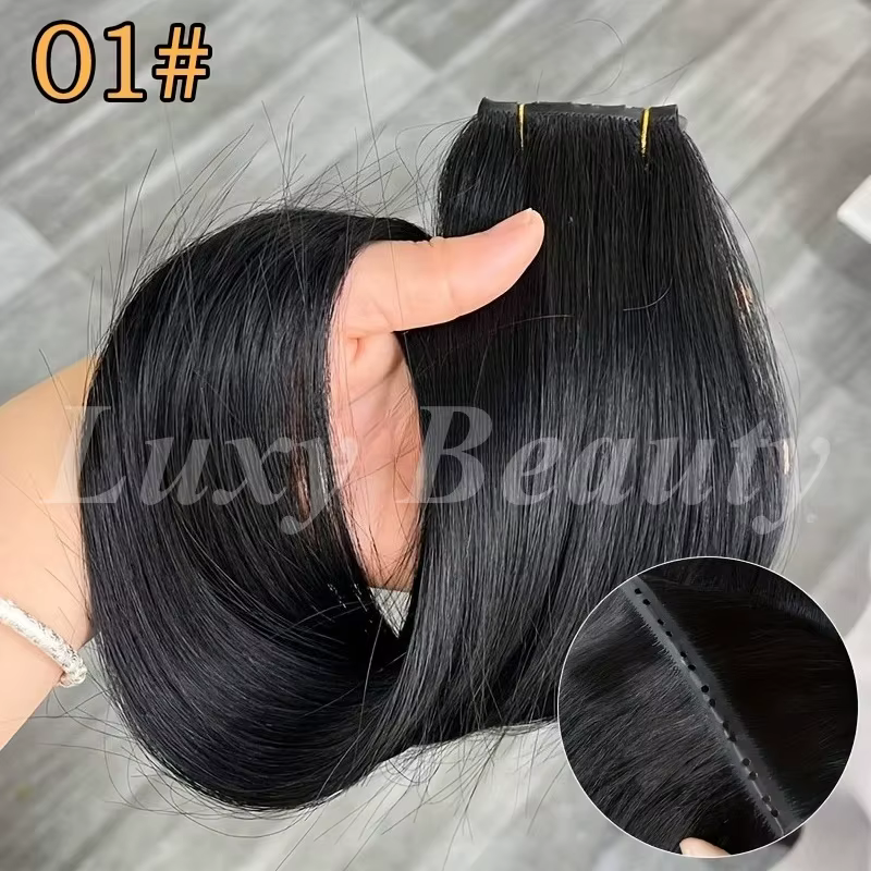 Extensions de cheveux humains à trame perforée Brown Butterfly Hole Weft, lisses, invisibles, à doub