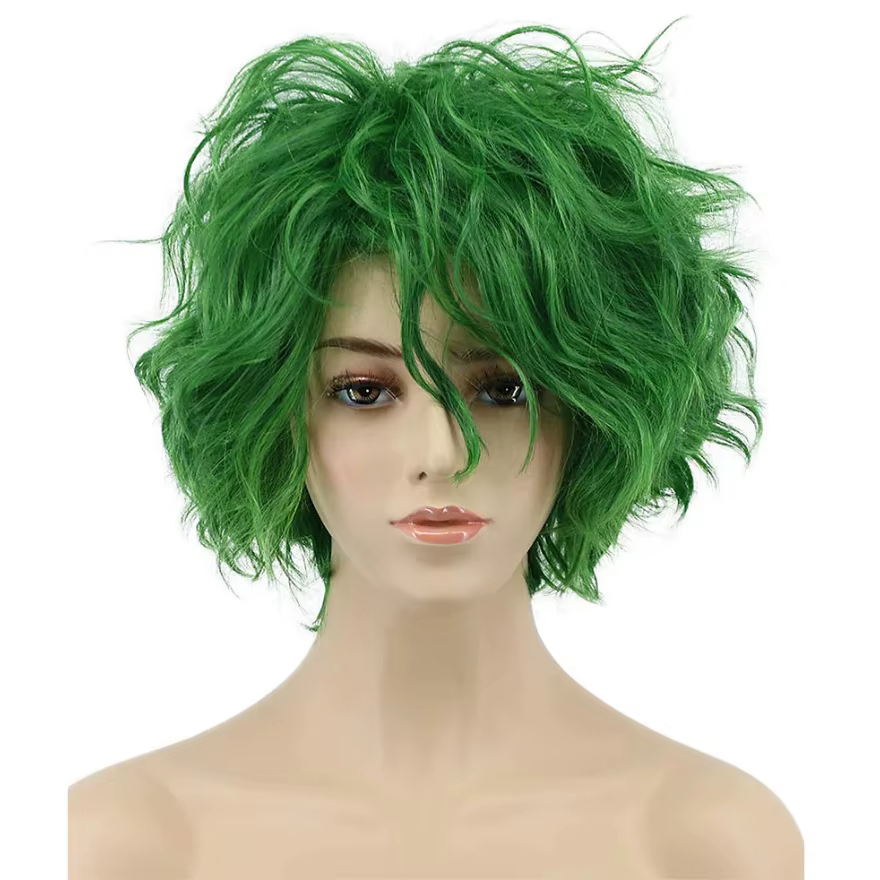 HAIRJOY Perruque synthétique courte bouclée verte pour femmes et hommes, perruque de cosplay anime p