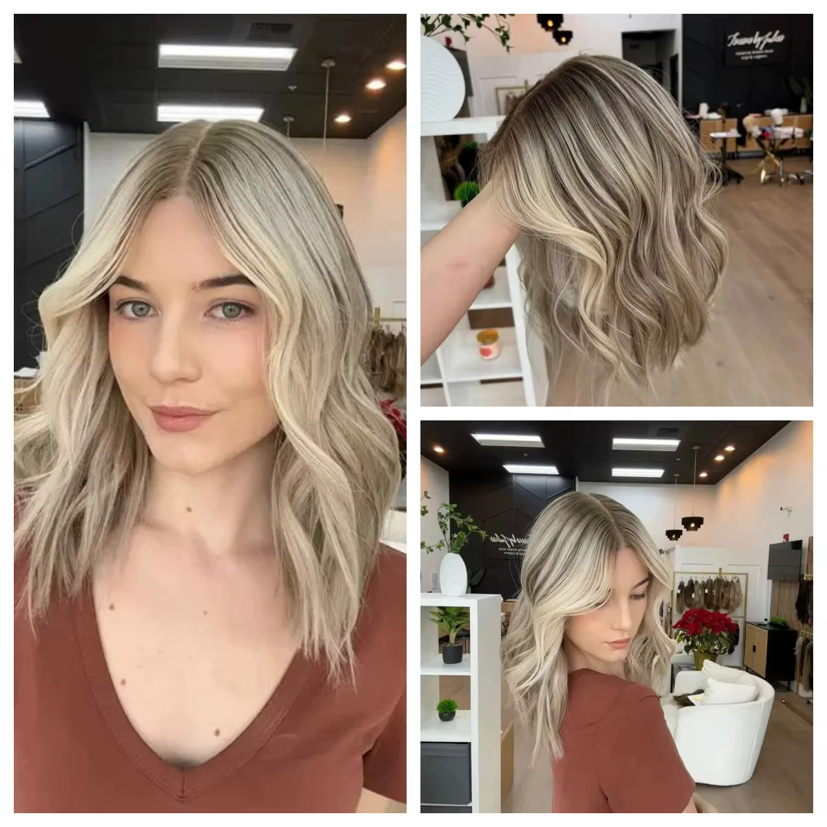 Perruque Lace Front Blonde Cendrée Courte Bob pour Femmes, Mèches Colorées, Cheveux Synthétiques Mél