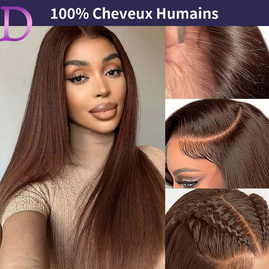 Dialola Perruques Cheveux Humains Brunes Perruques Cheveux Humains Couleur Chocolat Marron Caramel L
