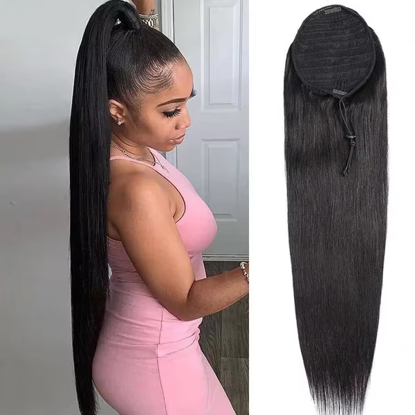 Extensions de cheveux humains bouclés crépus à clipser avec cordon de serrage, queue de cheval boucl