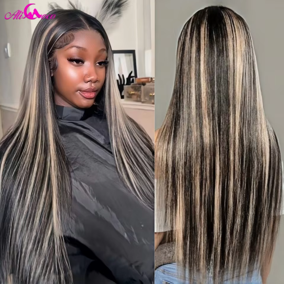 Mise à niveau 13x6 mettre en évidence perruques cheveux humains pour les femmes 1B 27 Blonde dentell