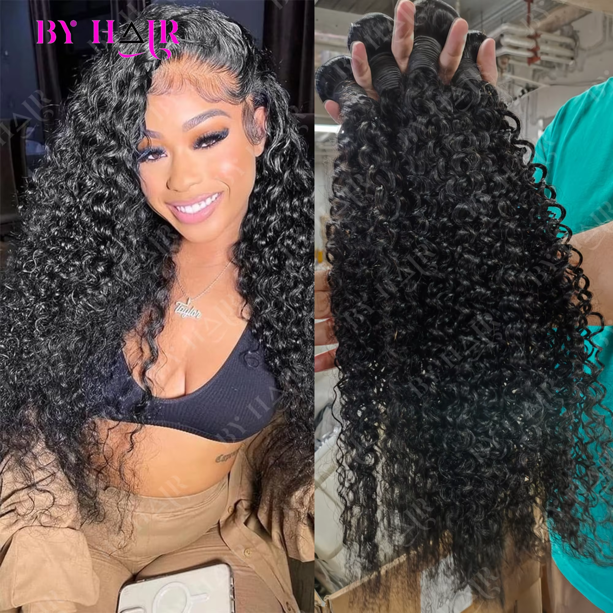 Extensions de cheveux humains 100% naturels, bouclés crépus 12A, brésiliens, effet mouillé et ondulé