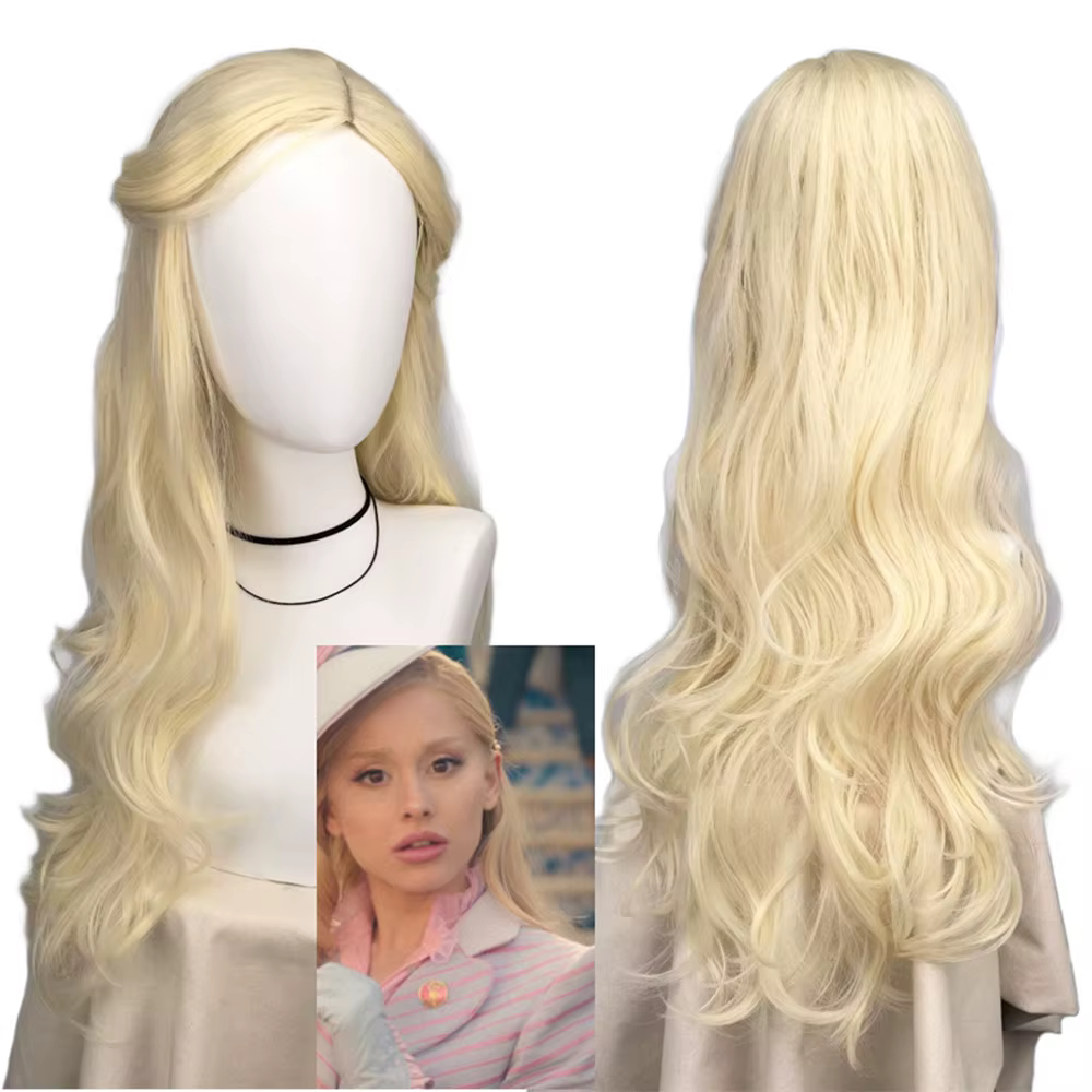 Glinda Cosplay perruque pour femmes filles méchante longue ondulée Blonde résistant à la chaleur syn