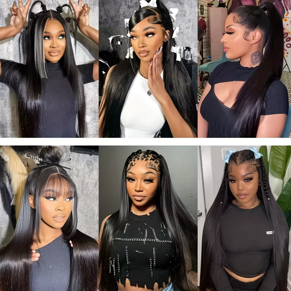 Perruque Lace Frontal Wig naturelle brésilienne lisse, cheveux lisses, 13x4, 13x6, 13x6, pre-plucked