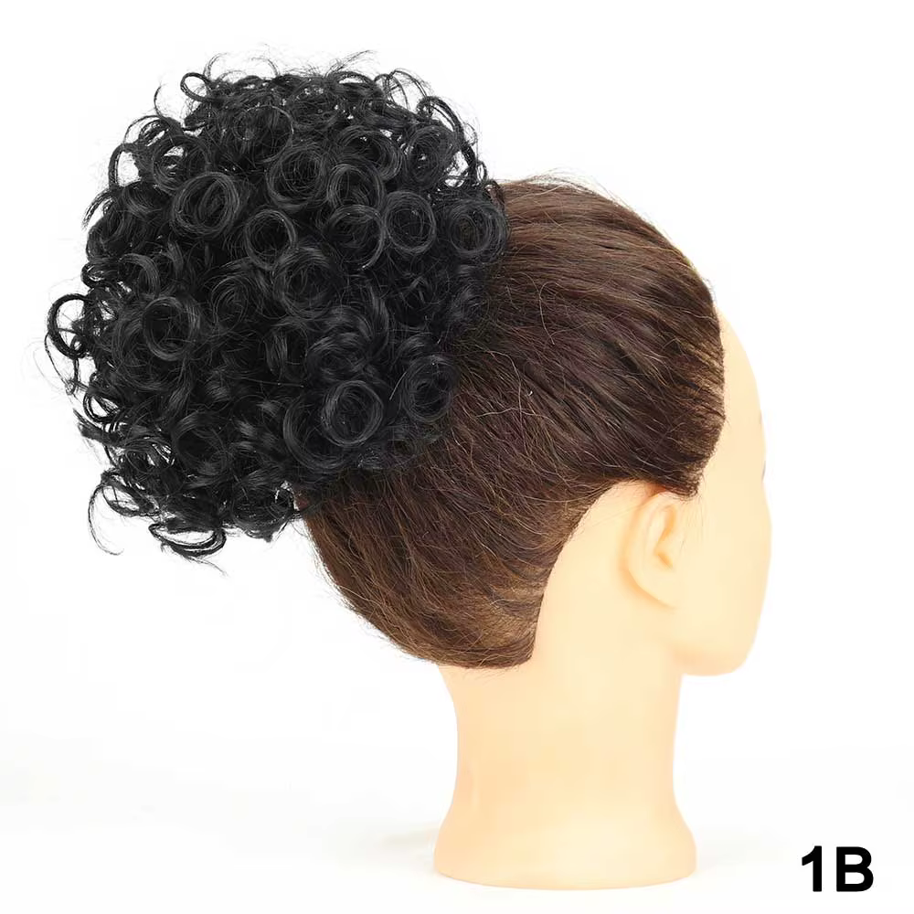 Grands chignons bouclés avec cordon élastique, Extension capillaire bouclée et désordre, postiche co