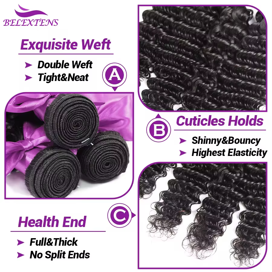 Tissage Humain Hair Deep Wave 20 22 pouces Tissage de Cheveux Brésiliens 100 % Humains Bundles Human