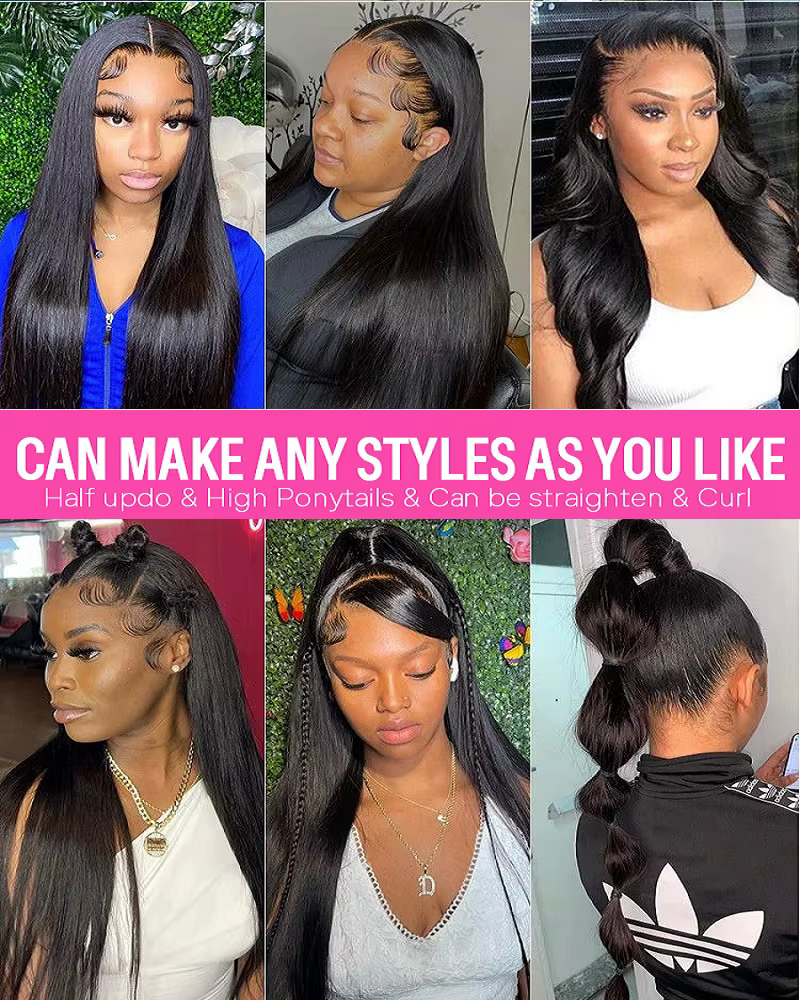 Perruque Lace Frontal Wig brésilienne naturelle, cheveux lisses, 13x4 HD, 44 46 pouces de Long, dens