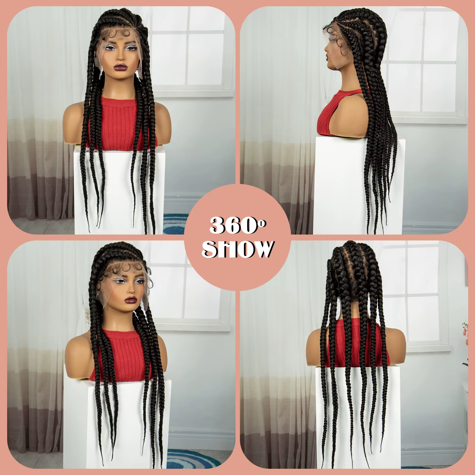 Perruques tressées synthétiques Cornrow avec cheveux de bébé, perruque tressée sans nœuds en dentell