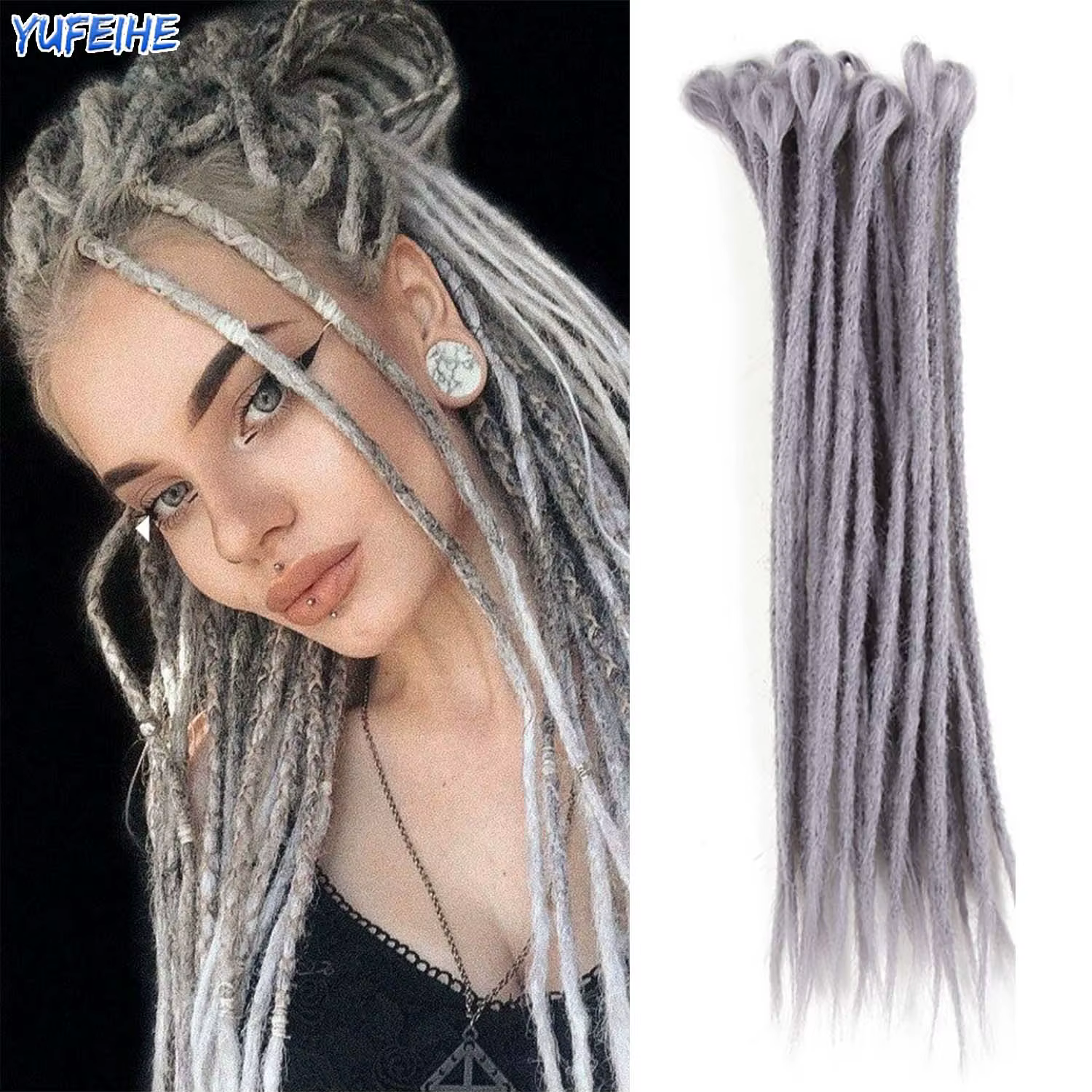 Extensions de dreadlocks fines, tresses synthétiques au Crochet de 0.7cm de largeur, faux cheveux om