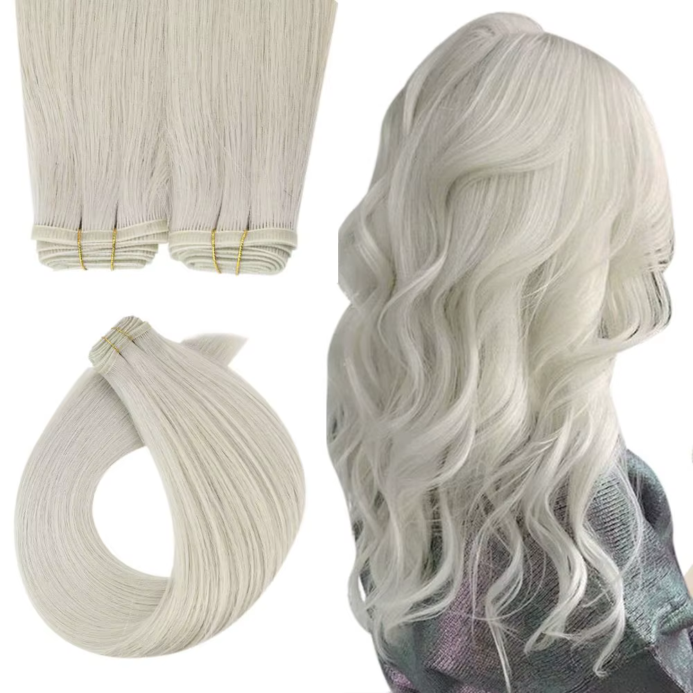 Trame plate en soie 100% naturelle pour femmes, cheveux lisses, à coudre, pour Salon