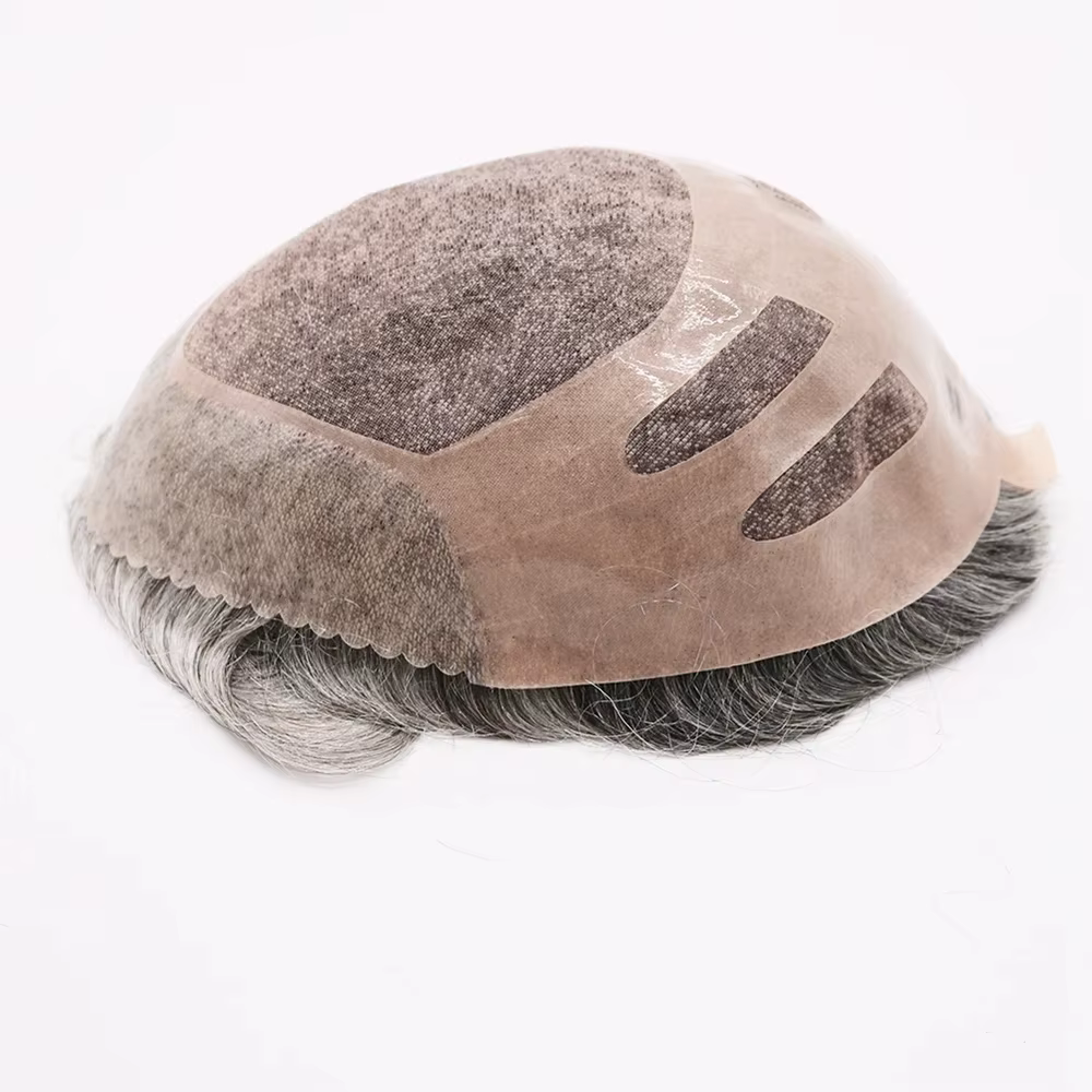 Durable NPU Bond 100% cheveux humains hommes nouvelle toupet Fine Mono Base avec PU gris prothèse na
