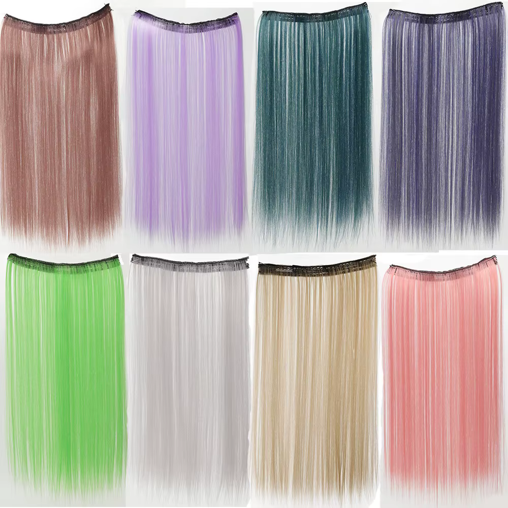 Extensions Capillaires Synthétiques en Forme de V, Postiche Longue et Lisse, Couleur Naturelle, Faux
