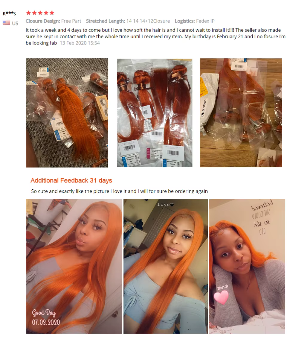 Mèches Brésiliennes Naturelles Remy Lisses Rose, Rouge, Orange, Extensions de Cheveux pour Femme