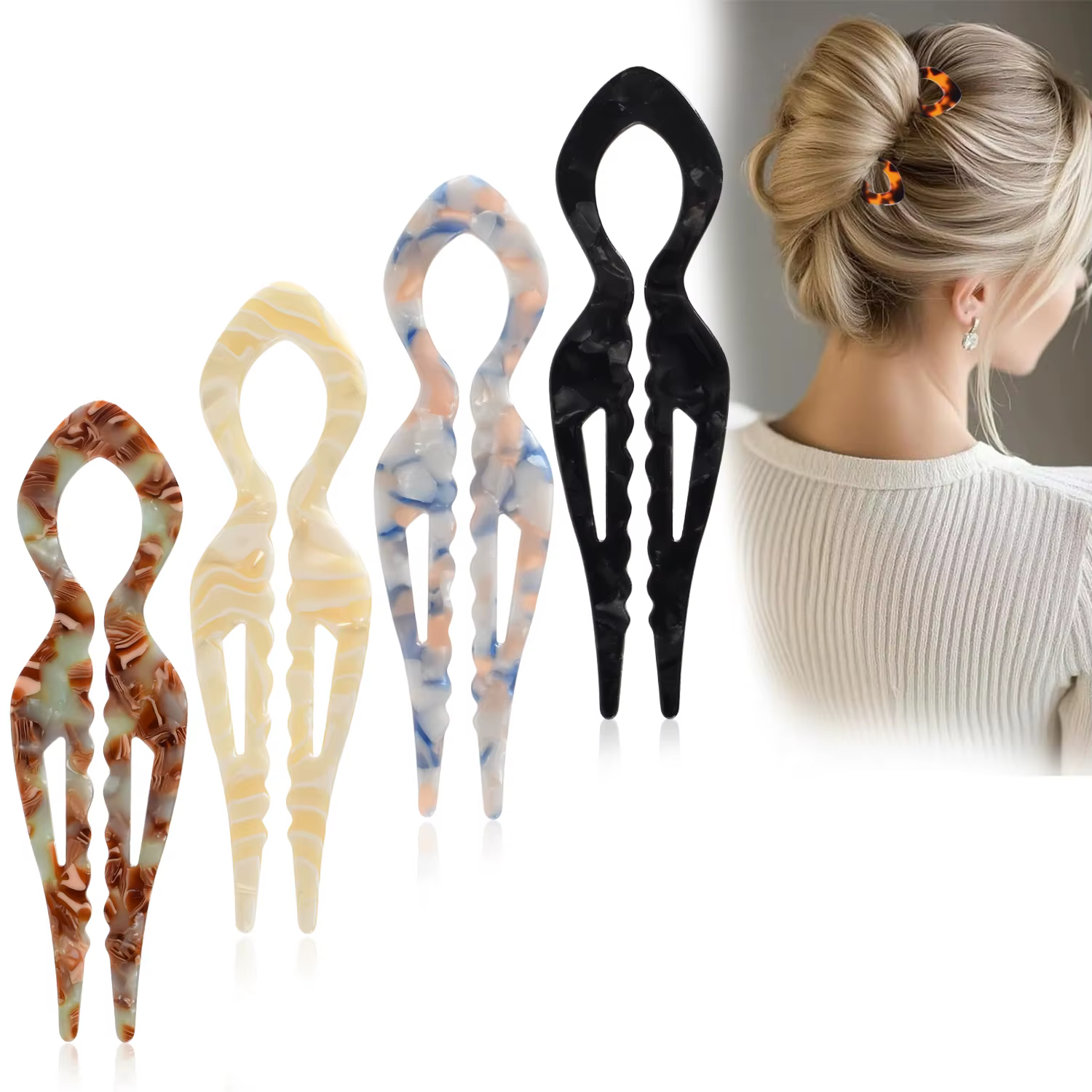 Épingle à cheveux en forme de U en forme de queue de poisson en acrylique, épingle à cheveux torsadé