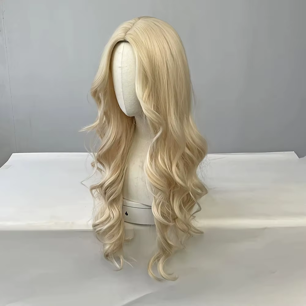 Perruque synthétique bouclée dorée pour cheveux longs bouclés pour fête, cosplay d'Halloween, usage