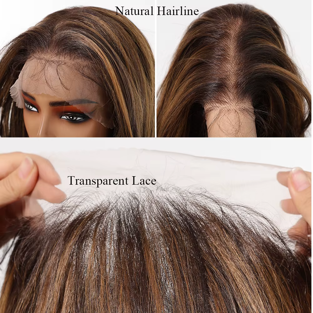 Perruque Lace Frontal Wig synthétique Afro Body Wave à reflets bruns et blonds, perruque Lace Fronta