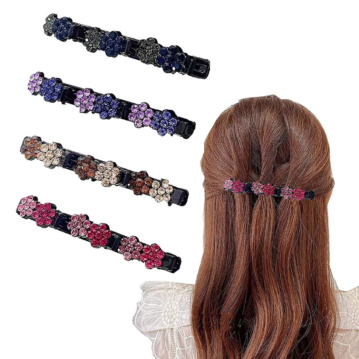 Pinces à cheveux au crochet pour femmes – Pinces à cheveux en pierre de cristal brillant pour la seg