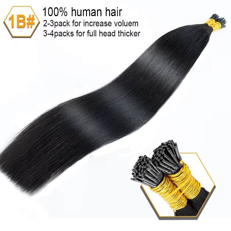 Extensions de cheveux lisses I Tip, ensemble brun naturel 100% de Fusion humaine réelle, Capsule pré