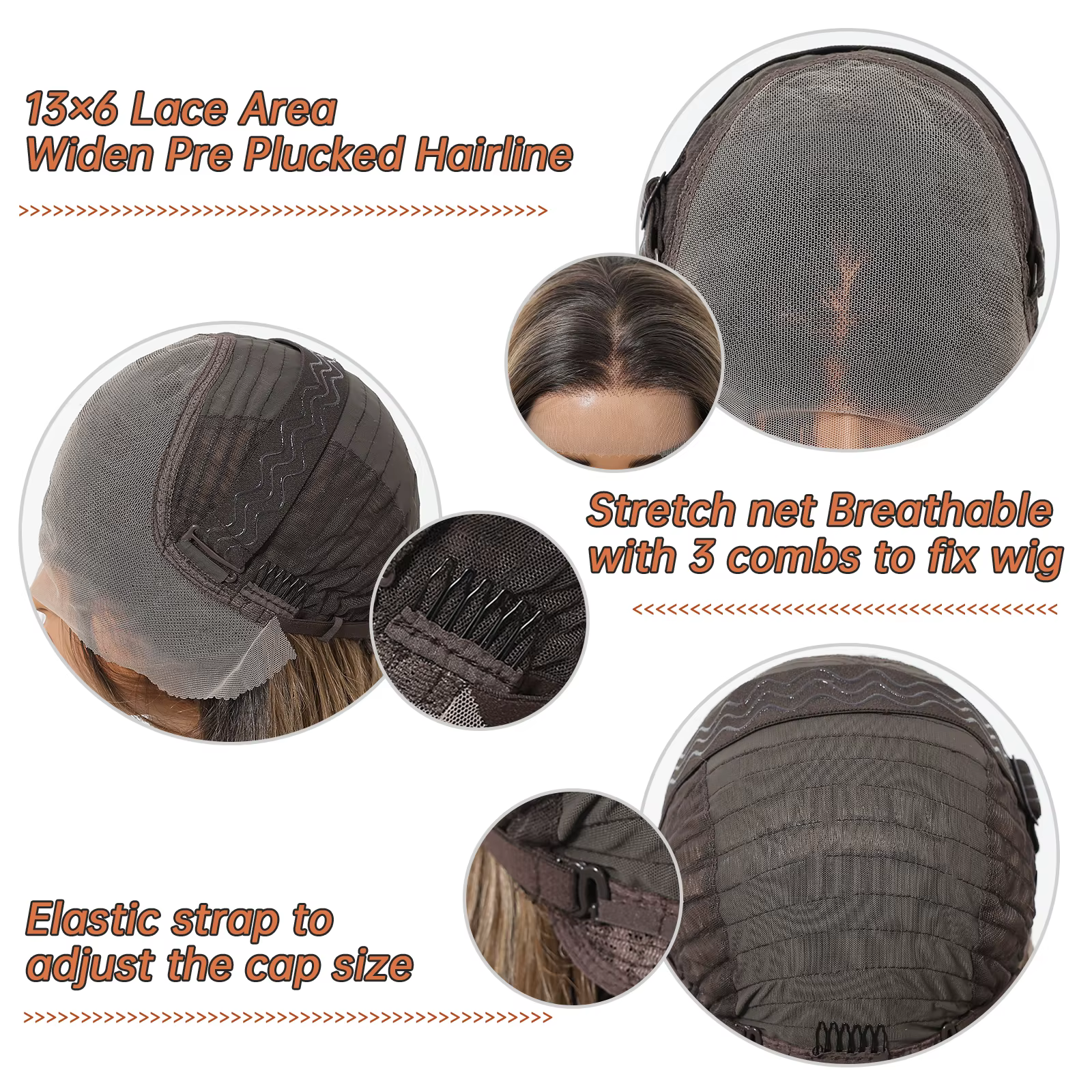 HAIRCUBE – perruque synthétique lisse mixte brune, racines foncées, naissance des cheveux naturelle,