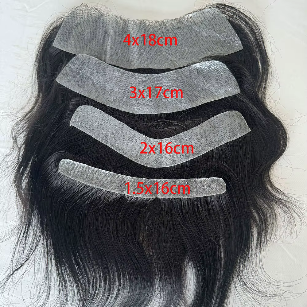 Prothèse capillaire pour hommes en PU à peau fine, système de remplacement capillaire frontal en V, 