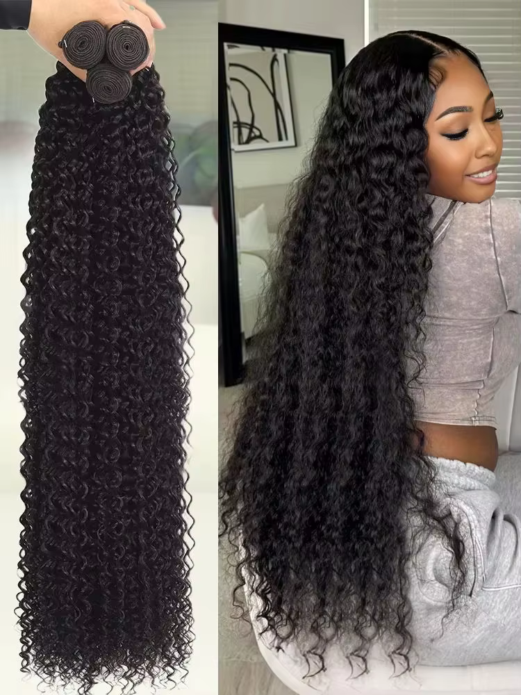 Extensions de cheveux humains Deep Wave, mèches bouclées 12A, 22, 24, 26 pouces, effet mouillé et on