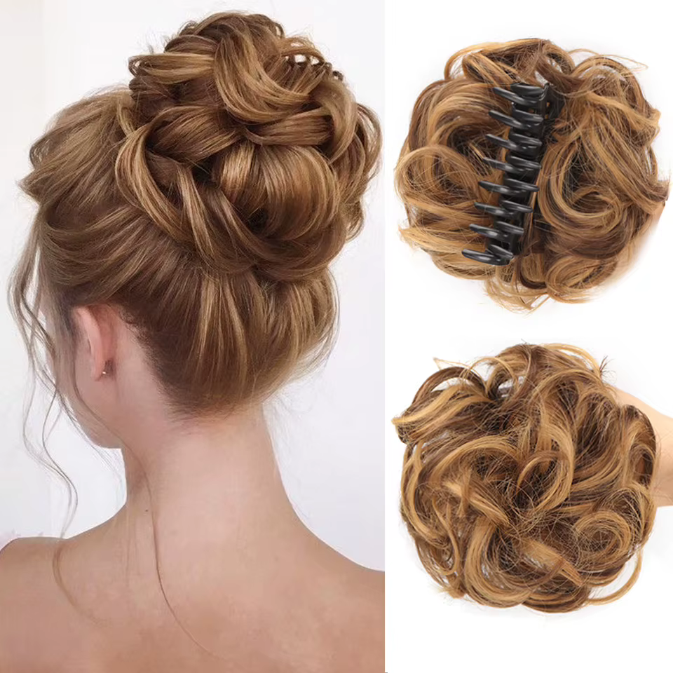LUPU Chignon synthétique Chignon en désordre pince à griffes en morceau de cheveux cheveux bouclés o