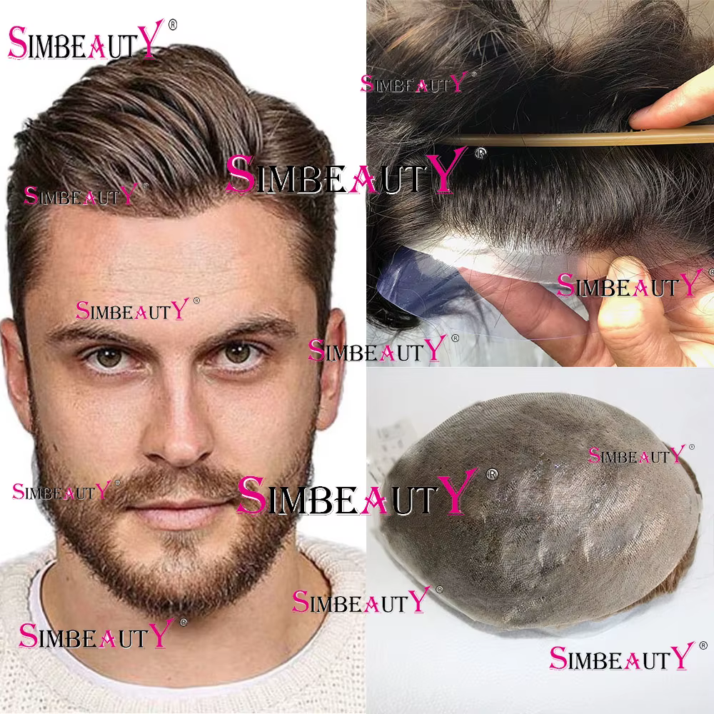 Ligne de cheveux naturelle 80% densité Super mince 0.02mm peau Invisible gris 1B65 1B80 hommes toupe