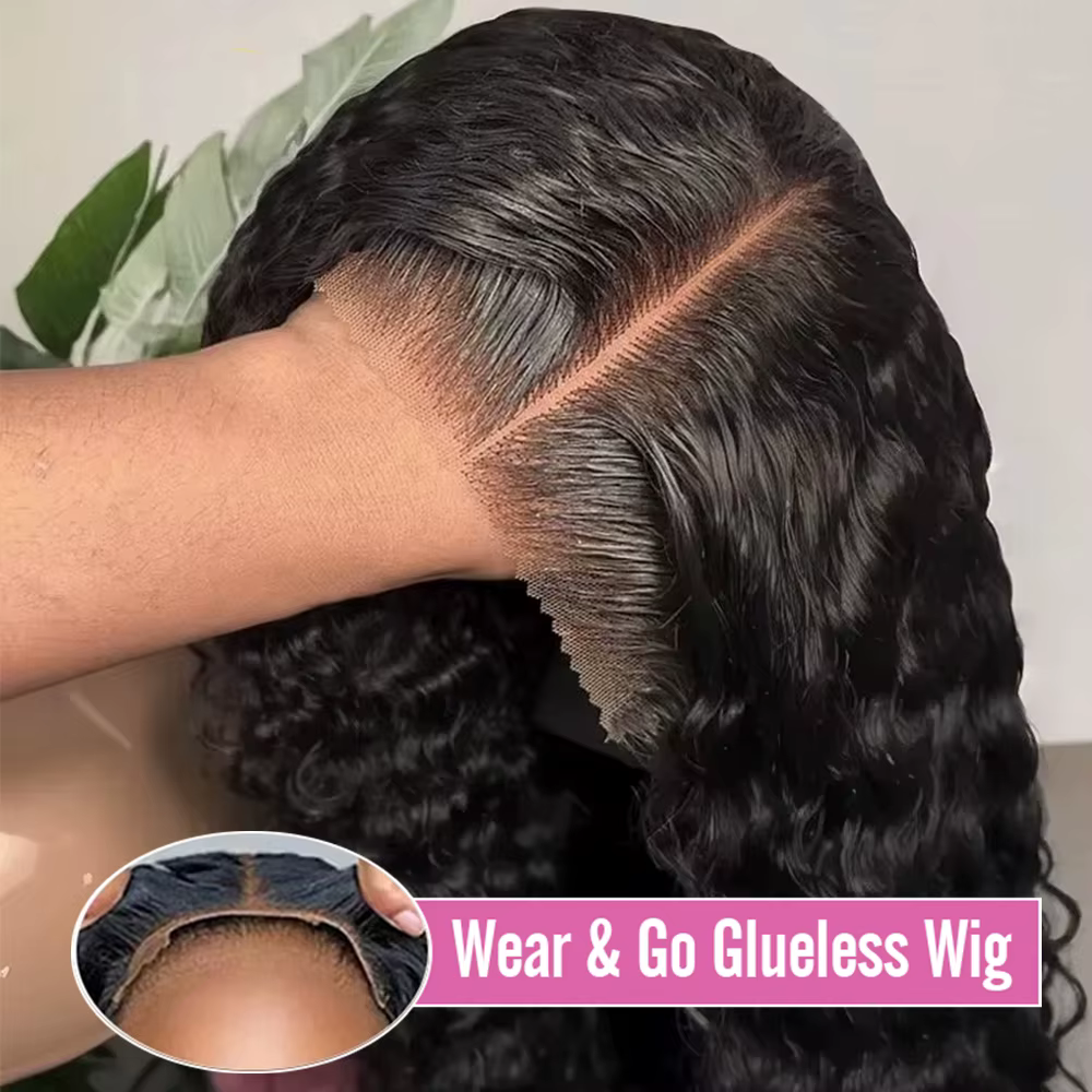 250% Wear And Go perruque sans colle cheveux humains prêt à porter pré-épilé eau vague profonde bouc