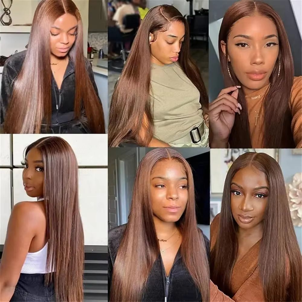 40 pouces chocolat brun droite dentelle frontale perruques 250 densité droite perruques de cheveux h