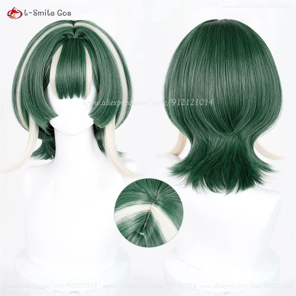 Guita Cosplay perruque 30 cm vert blanc-or perruques mixtes pour femmes hommes Anime perruque résist