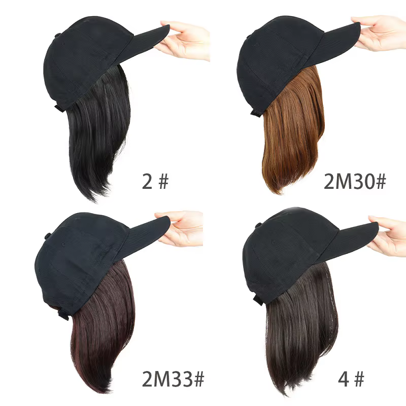 Perruques synthétiques courtes et lisses pour chapeau Bobo, casquette de Baseball, postiche réglable