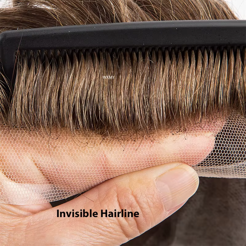 Versalite toupet hommes perruque mâle cheveux prothèse Mono & Pu avec suisse dentelle avant naturel