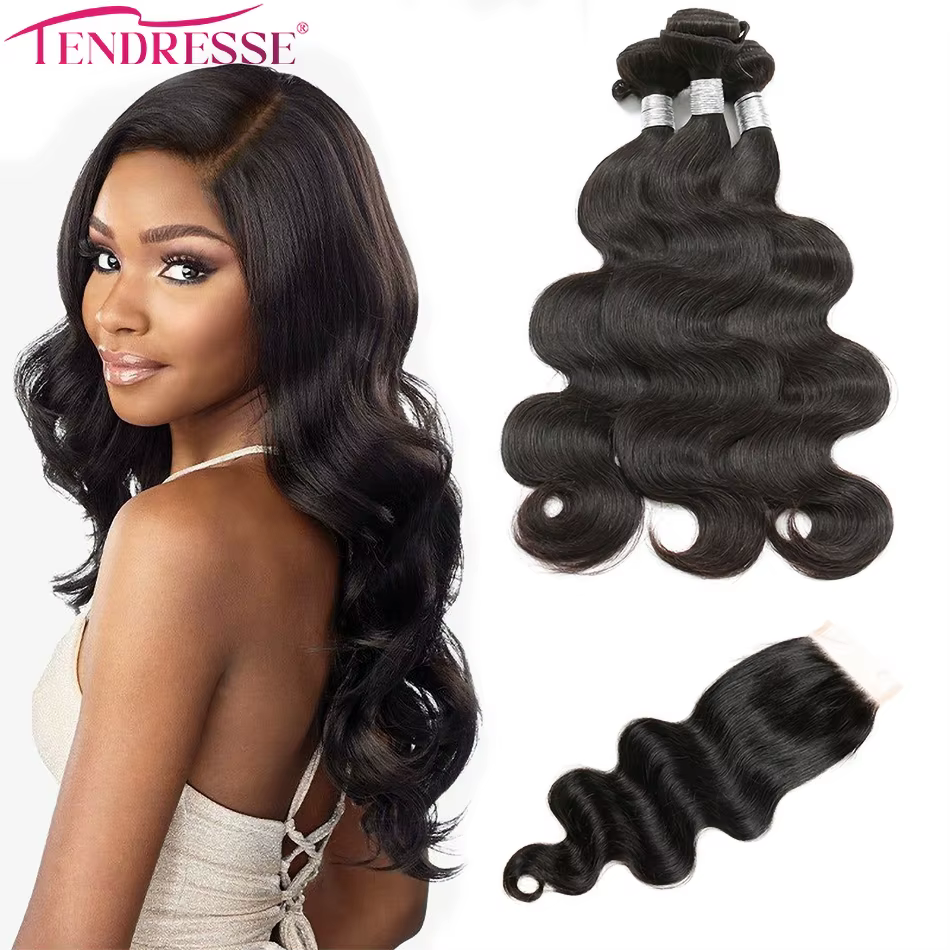 Bundles de tissage de cheveux humains avec fermeture à lacet, Ombre Vietnames, Blond, Brun, Body Wav