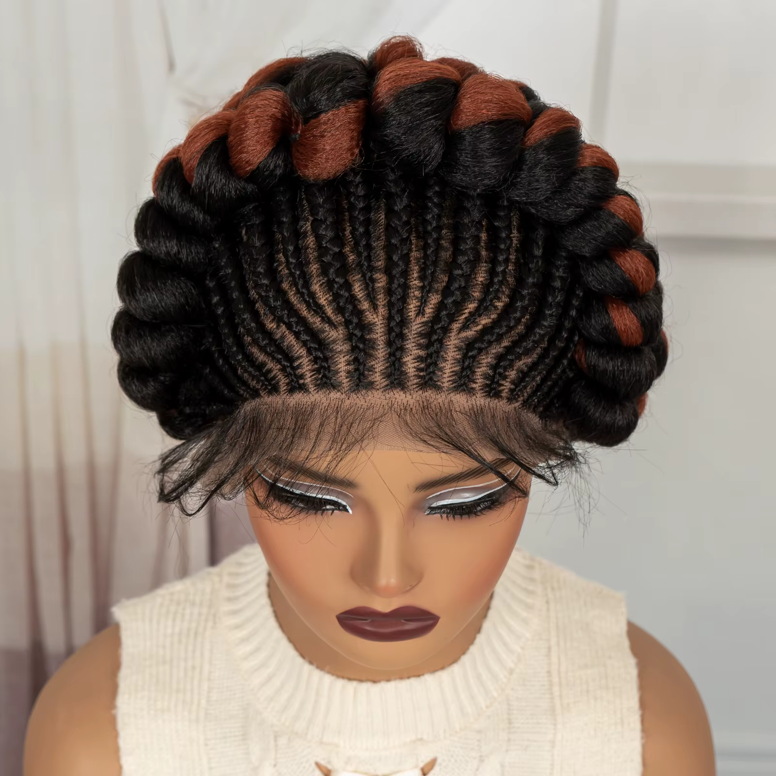 Cornrow tressé perruques synthétiques pleine dentelle colorée Bantu tressé perruques naturel sans no