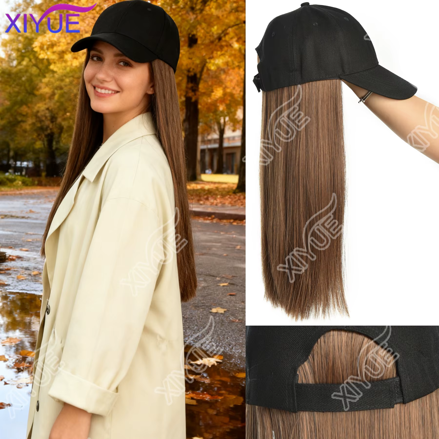 Perruque synthétique bouclée longue ondulée, casquette de Baseball, Extensions de cheveux, perruques