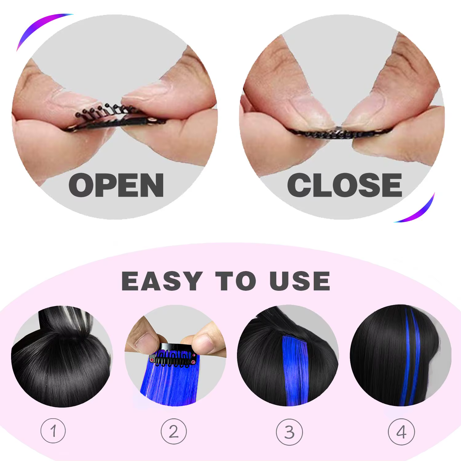 Extensions de cheveux synthétiques lisses multicolores, 10 pièces, reflets de fête, Clip en cadeau d